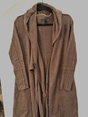 B. CHYLL long hooded sweater cardigan from 100% pure, undyed yak wool, brown (S)